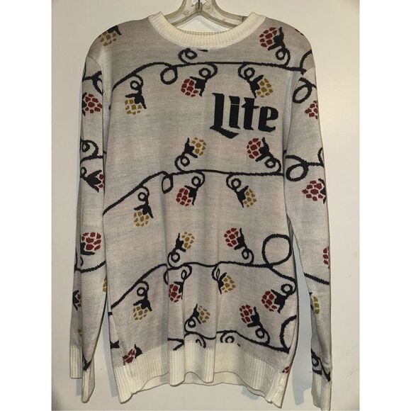 OFFICIAL 2023 MILLER LITE MEN'S UGLY CHRISTMAS HOLIDAY HOP-LIGHTS SWEATER size M - Picture 5 of 5